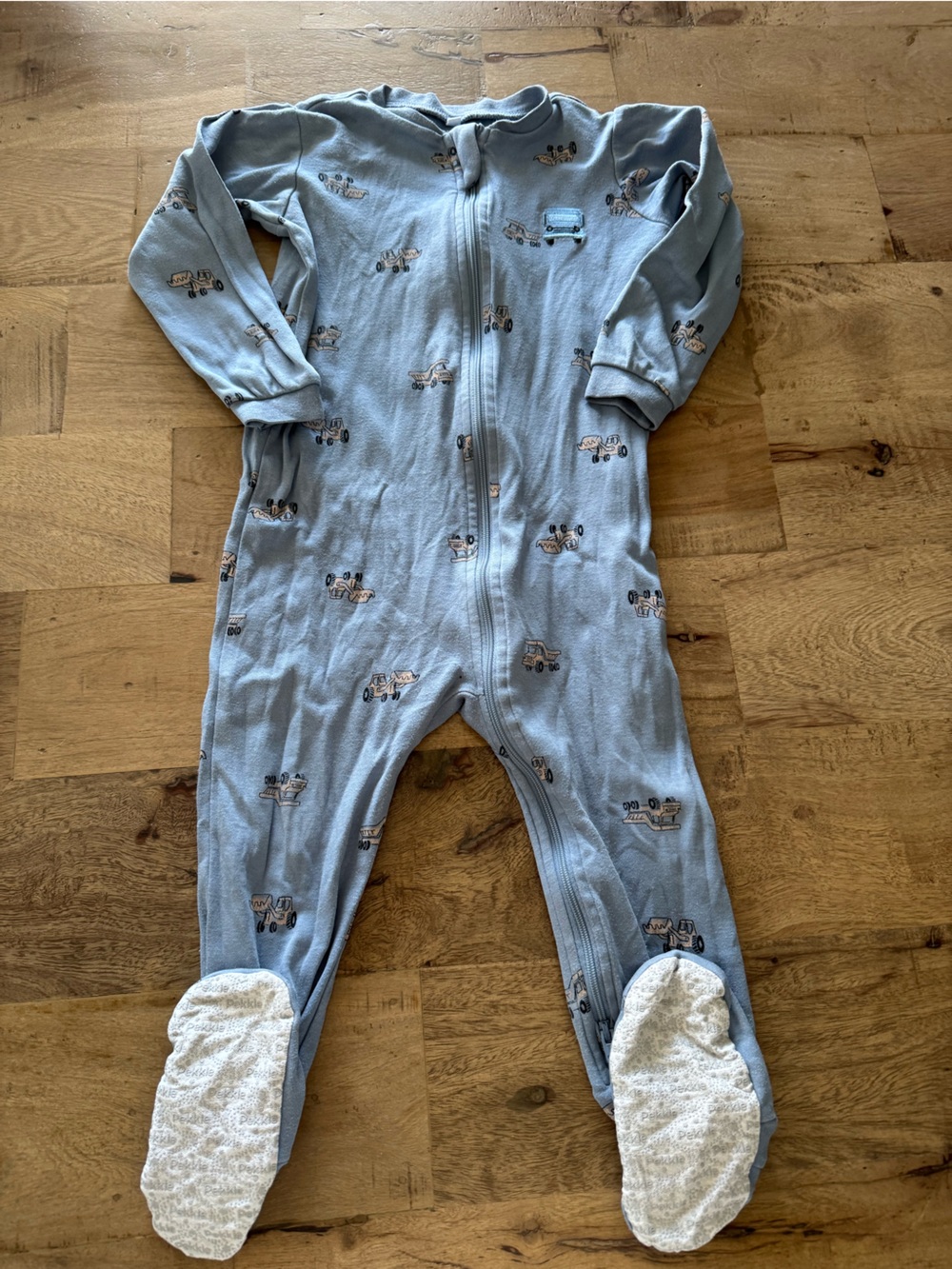 Pekkle Blue truck Printed Kids Zip One-Piece Sleeper footie size 24 months